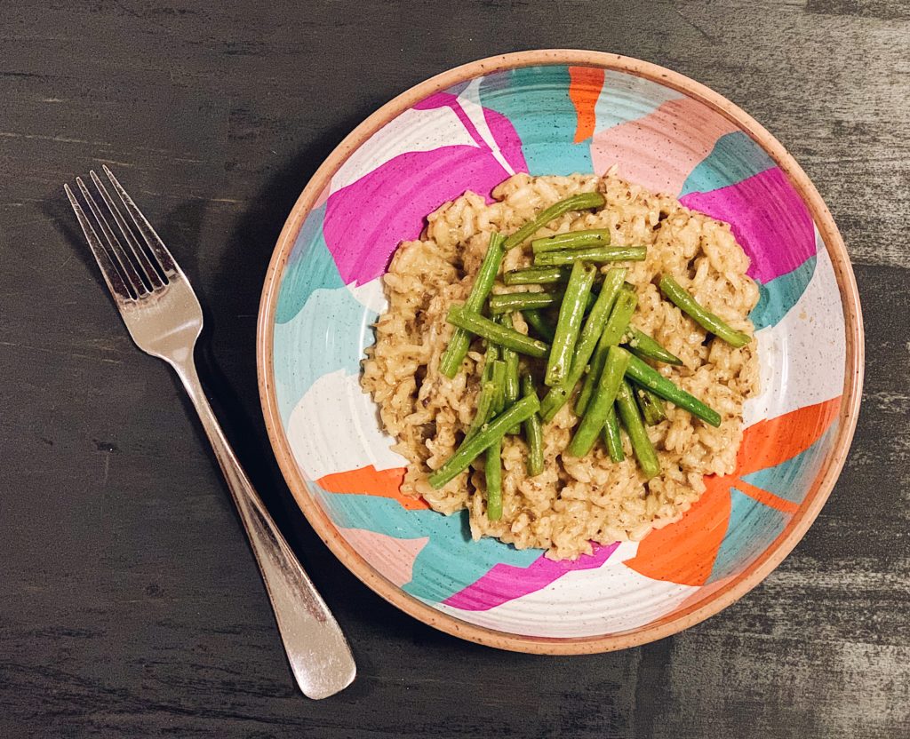 Mushroom Risotto with green beans and alchol-free